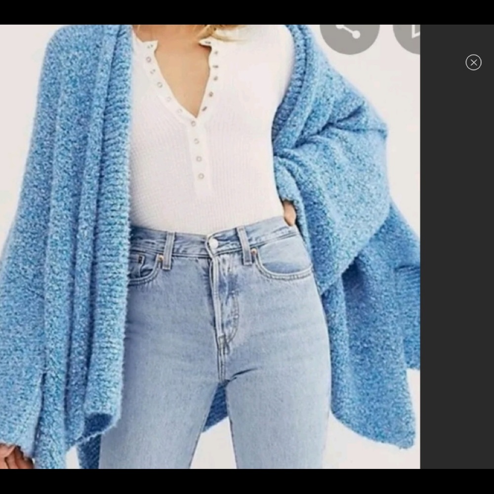NWT FREE PEOPLE Bff Oversized Open Front Cardigan in Blue - Picture 4 of 8